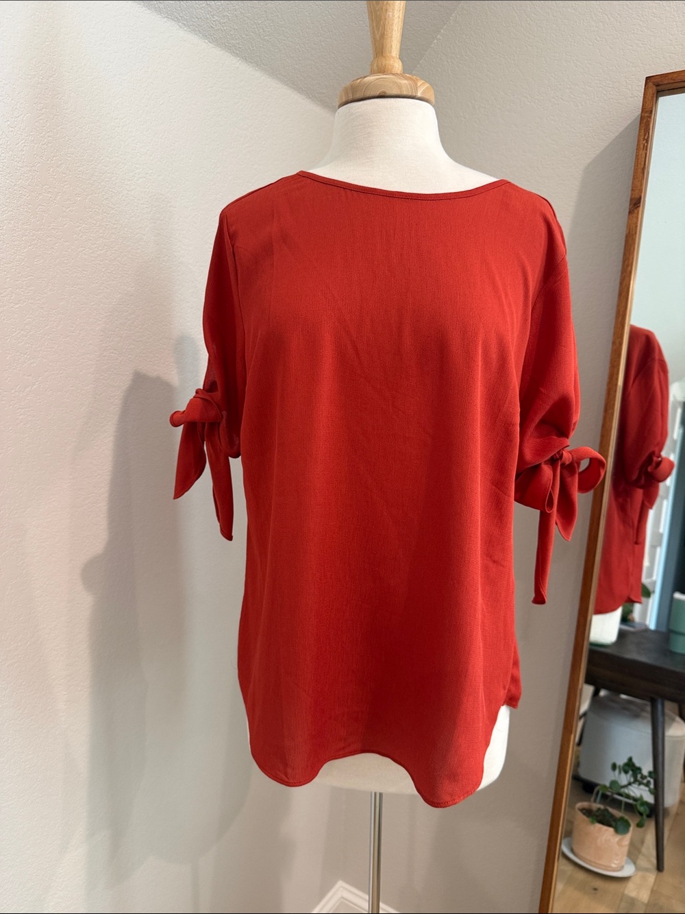 Ann Taylor Red Tie-Sleeve Blouse in Rust